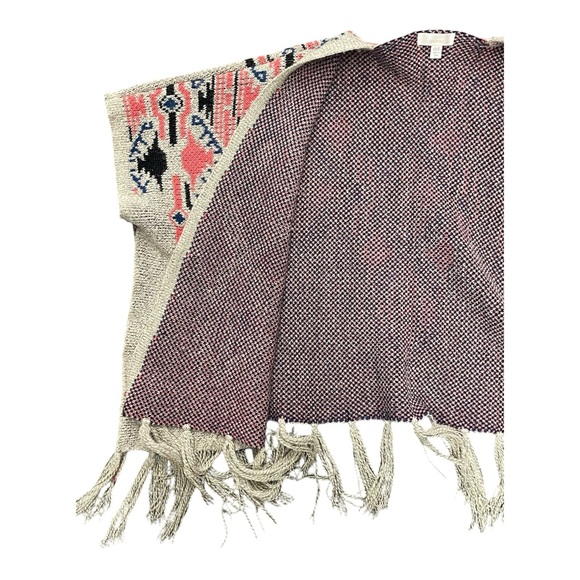 Oscar St Poncho Cardigan Size M-L Wool Blend Boho, indie.  poncho with tassels - Picture 6 of 6